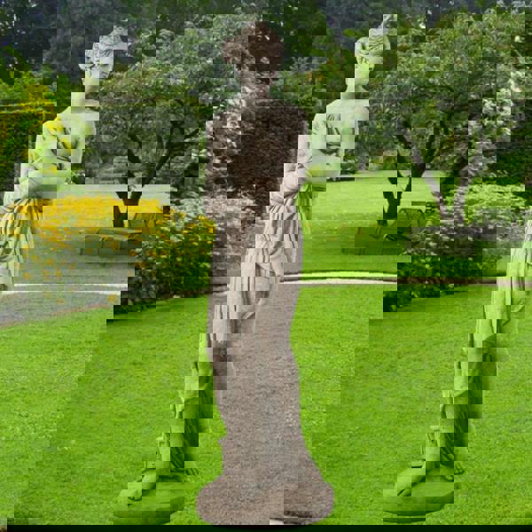 Large Stone Cast Pandora Lady Statue on Column