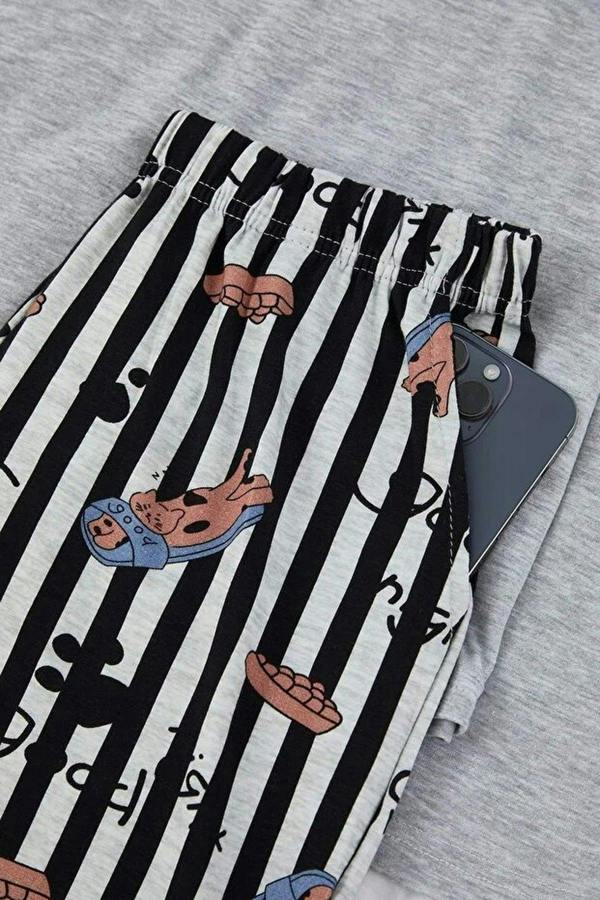 WOVCOR 2-Piece Regular Fit Cat Print Cotton Knit Pajama Set