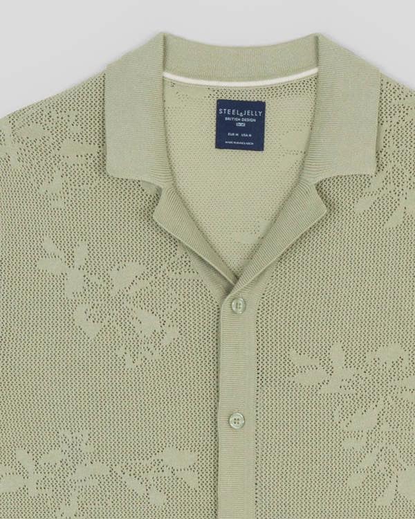 Steel & Jelly Farringdon - Leaf Texture Open Knit Short Sleeve Shirt