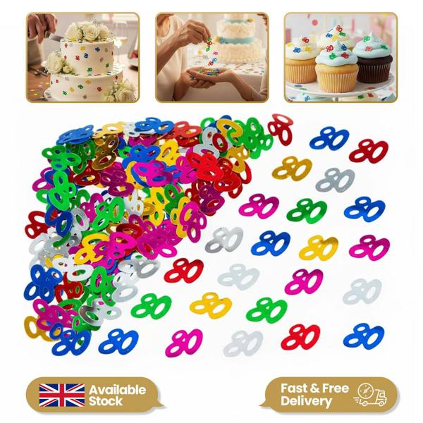 80th Birthday Confetti Multicolour Foil Metallic Party Decoration Pack Options for Table Styling image 1