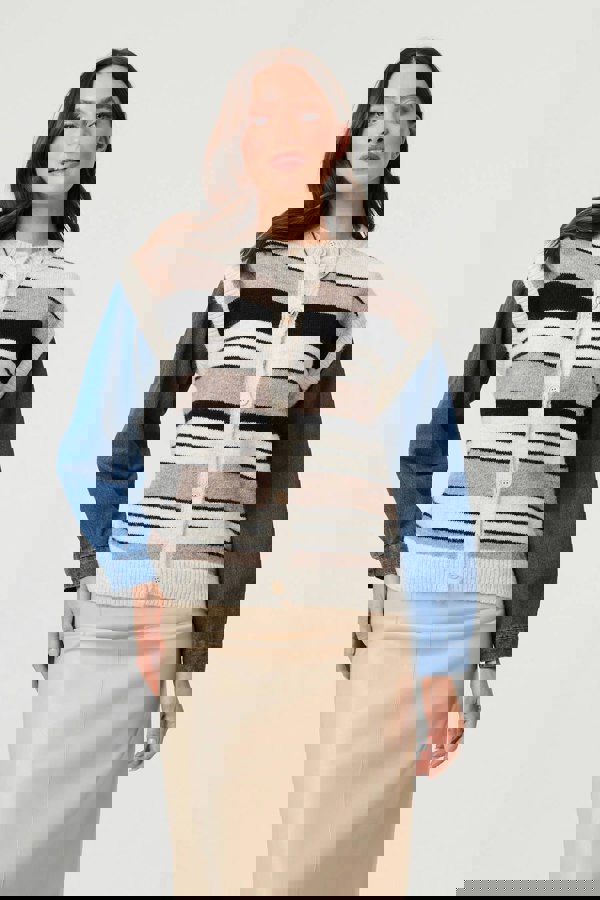 Beige | Denim Knit Contrast Texture Jacket
