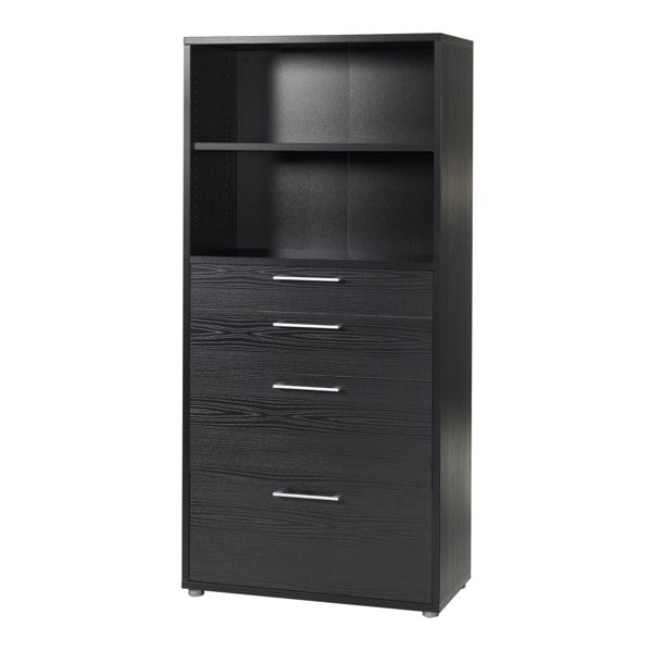 Furniture To Go Prima Bookcase 1 Shelf With 2 Drawers 2 File Drawers In Black Woodgrain