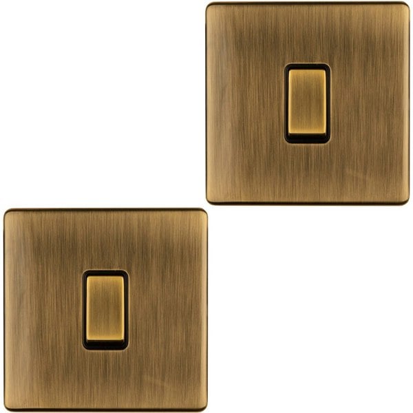 2 PACK 1 Gang Single Light Switch SCREWLESS ANTIQUE BRASS 2 Way 10A Slim Rocker 