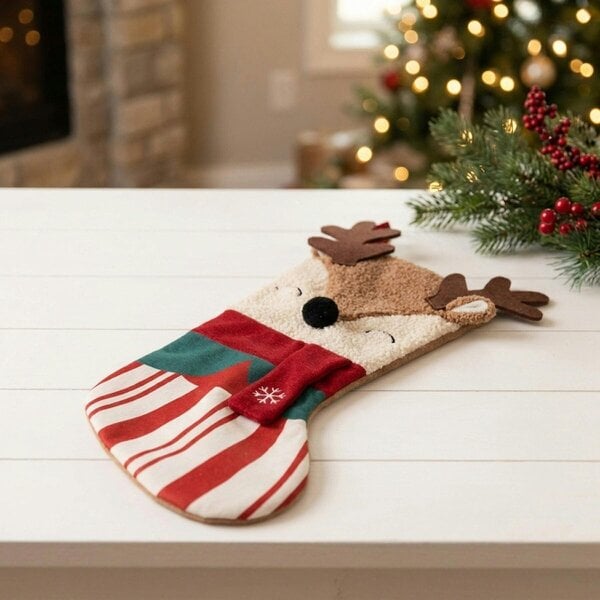 Garden Greatness Festive Sleigh Bells Reindeer Stocking