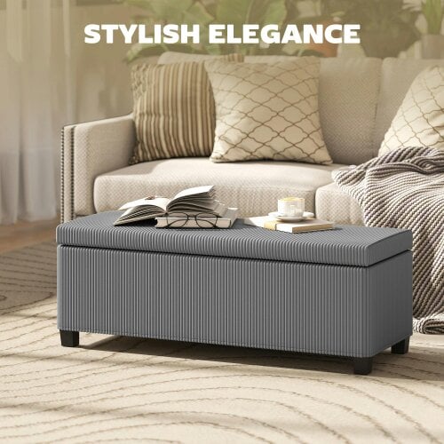 Wyld Haus Bami Rimi Corduroy Grey Large Rectangular Storage Ottoman