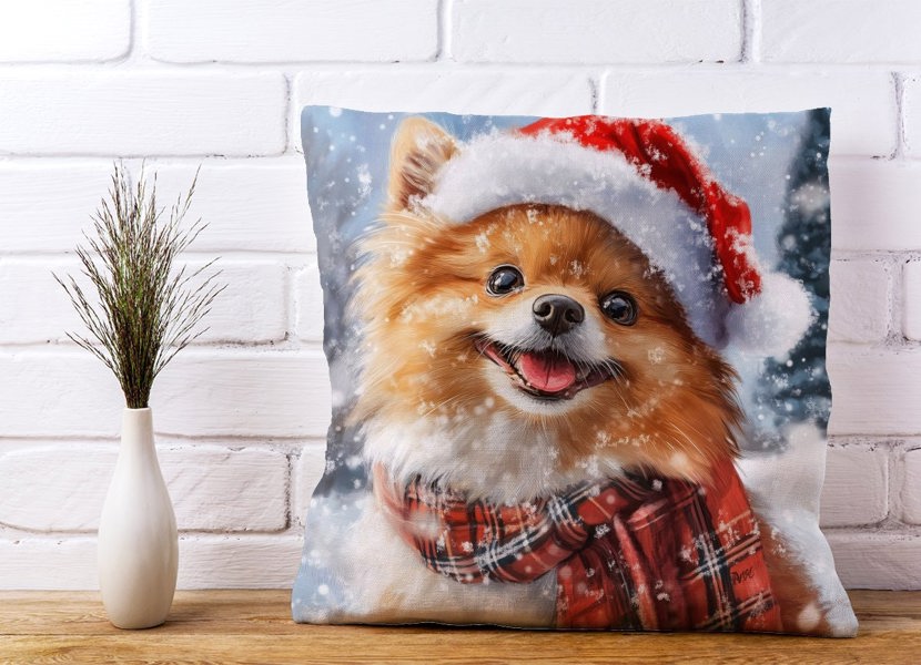 Warren Reed Christmas Pomeranian Cushion