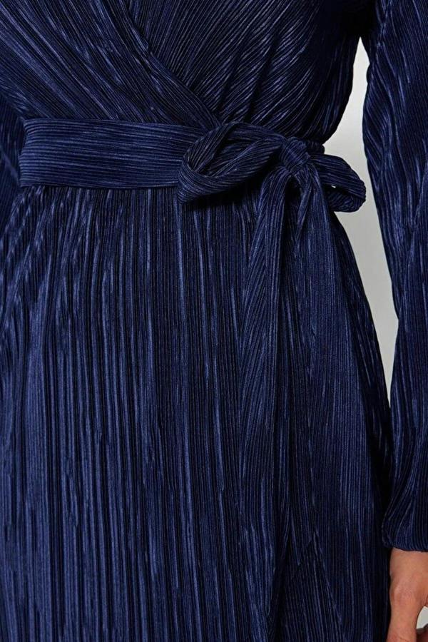 WOVCOR Belted A-Line Pleated Knit Short Elegant Evening Dress