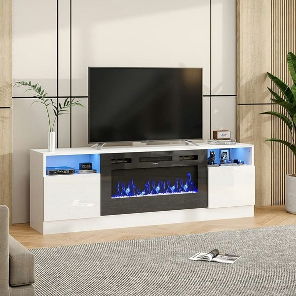 Livingandhome Recessed Electric Fireplace TV Stand with Closed Storage Living and Home