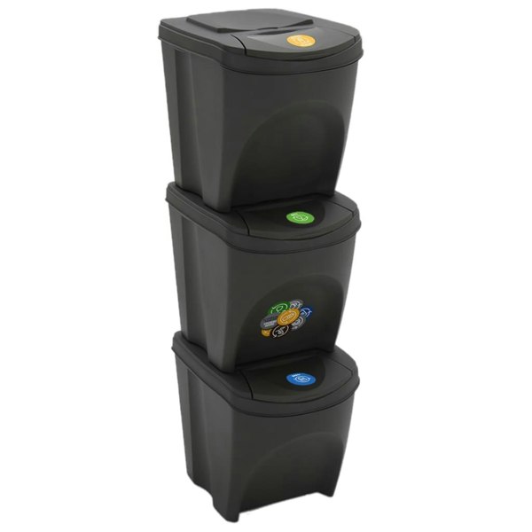 Berkfield Stackable Garbage Bin Boxes 3 pcs Grey 75 L Polypropylene