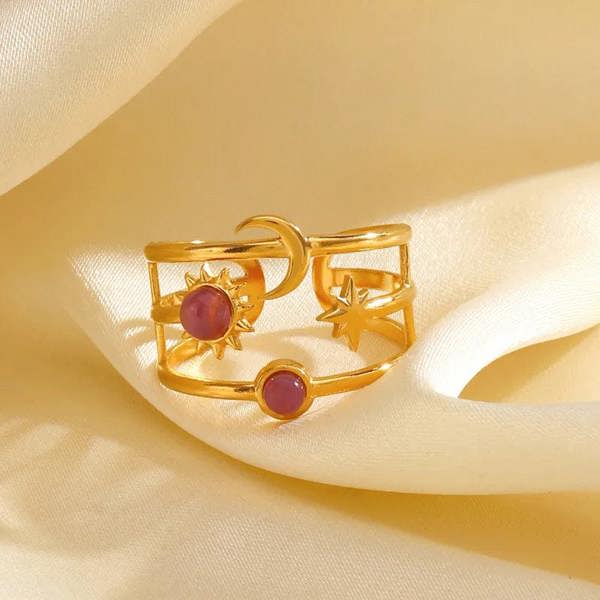 Elk & Bloom Chunky Star, Moon & Sun Gemstone 14K Gold Ring
