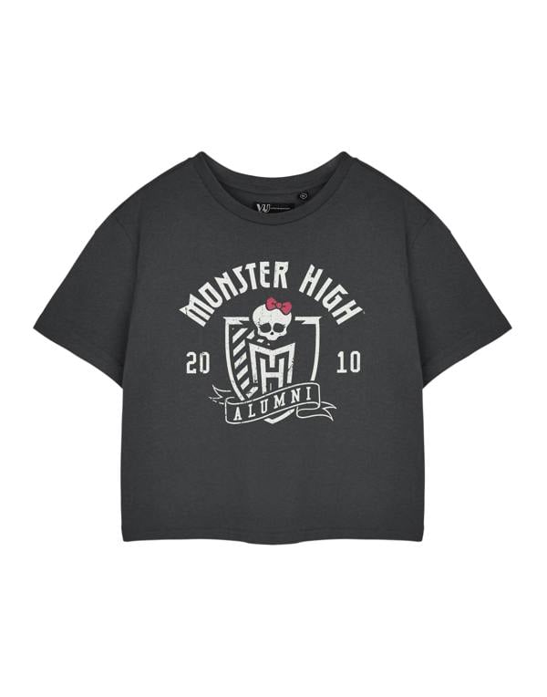 Monster High Womens Grey Alumni Cropped Short Sleeved T-Shirt