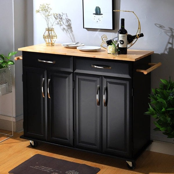 3ft Wooden Large Catering Trolley Cart Kitchen Cabinet with Drawer Kitchen Trolleys Living and Home