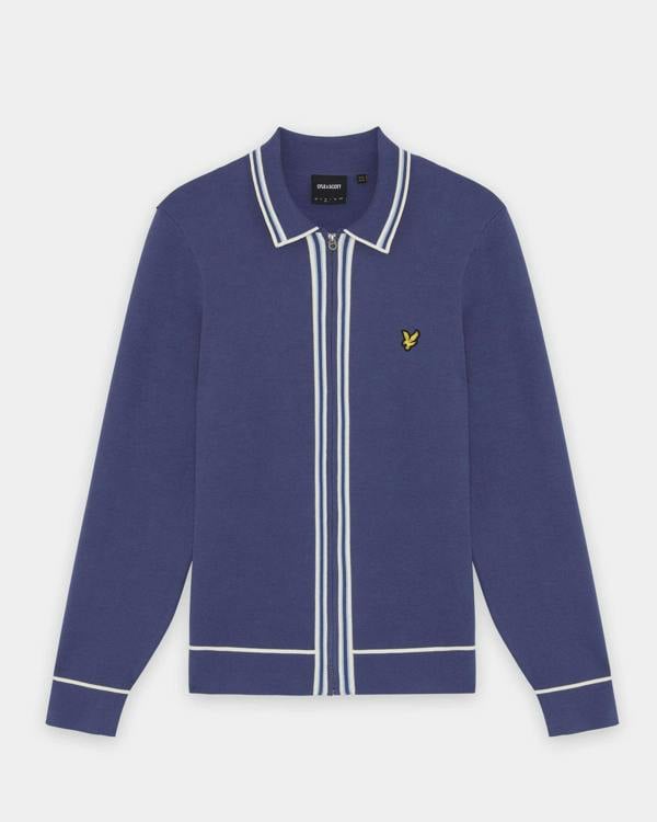 Lyle & Scott Tipped Mens Knitted Full Zip Jacket - Y125 Rich Navy