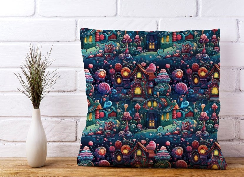 Warren Reed Whimsical Gingerbread House Pattern Cushions