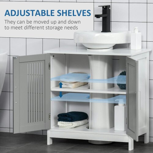Wyld Haus Nelike Grey Under Sink Vanity Unit With Double Doors And Adjustable Shelving Modern Design