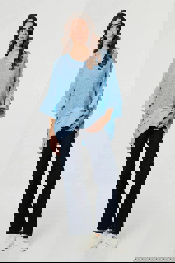 Blue | Semi Sheer Mesh Relaxed Layered Top