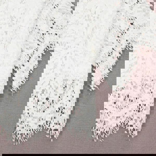 Close-up of white lace fabric on a brown background