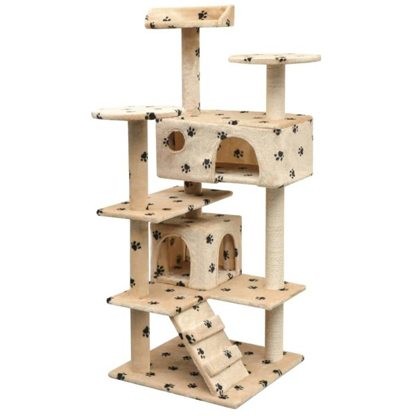 Berkfield Cat Tree with Sisal Scratching Posts 125 cm Paw Prints Beige