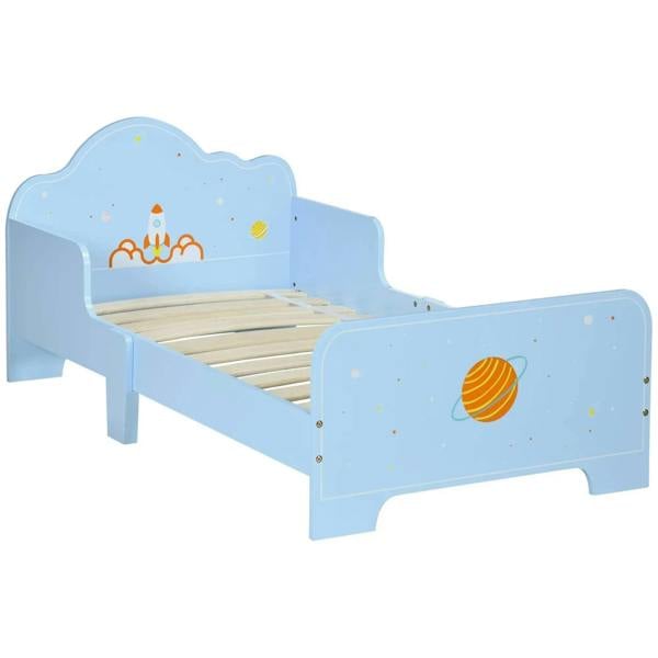 Bobobiy ZONEKIZ Space Themed Toddler Bed, Kids Bedroom Furniture, with Safety Rails - Blue