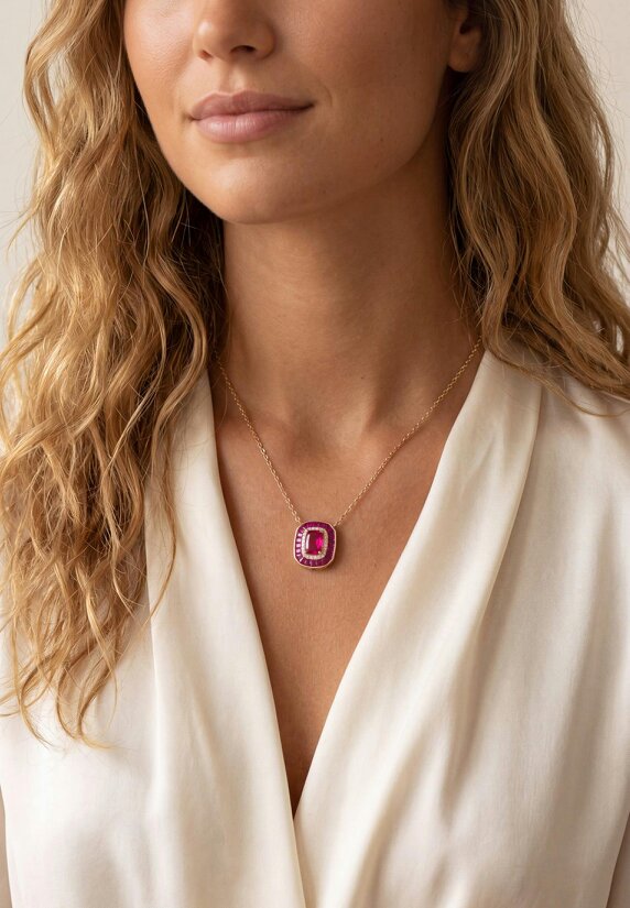 Latelita Great Gatsby Ruby Pendant Necklace Gold
