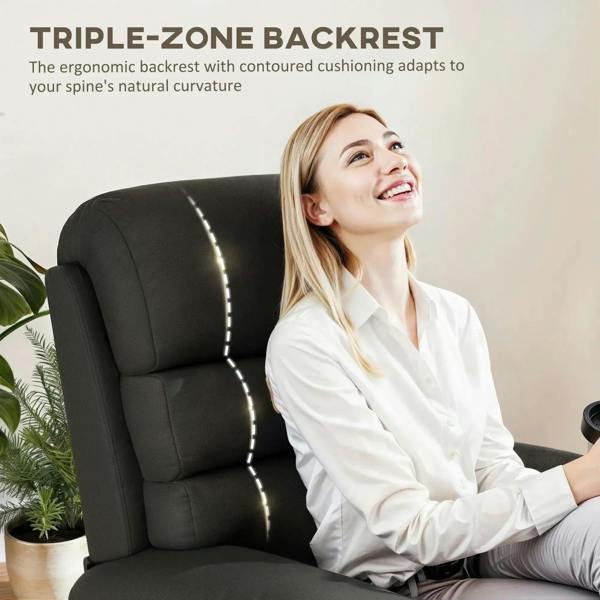 Black PU leather reclining chair with contoured backrest and padded head support