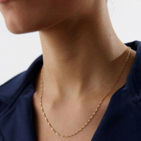 Spero London 9ct Solid Gold Twisted Singapore Chain Necklace