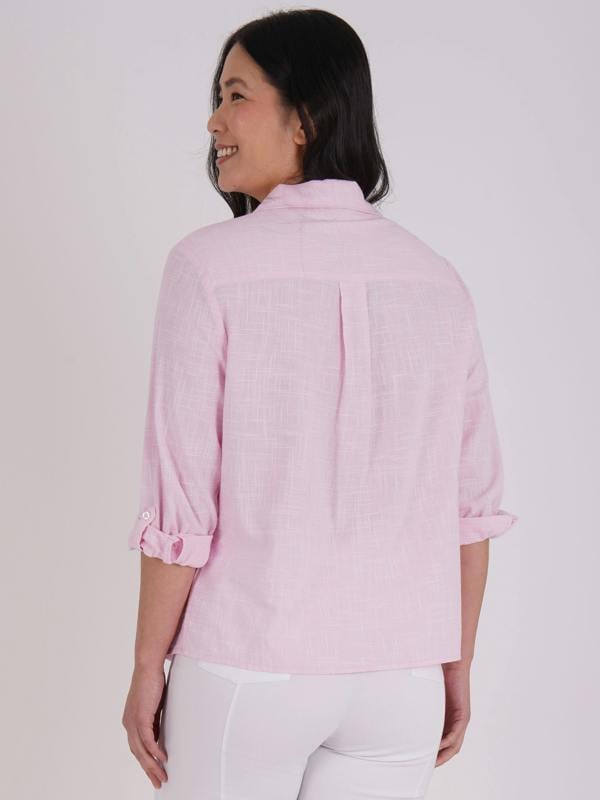 PennyPlain Collared Microcheck  Shirt - Rose