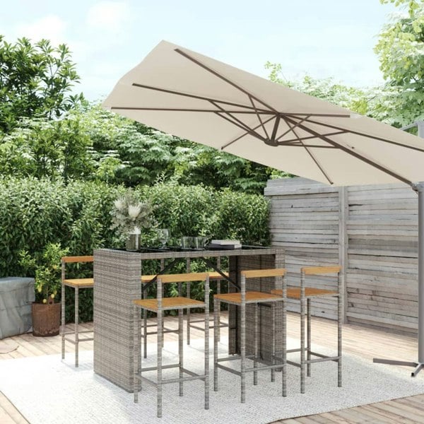 Berkfield 7 Piece Garden Bar Set Grey Poly Rattan& Solid Wood Acacia