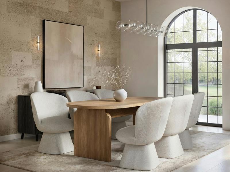 Varm Wooden Ribbed Dining Table with 6 Aiko Chairs Set