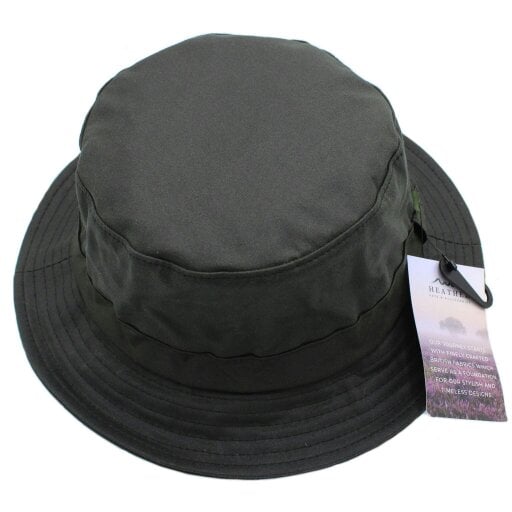 Heather Hats & Accessories Water Resistant Waxed Cotton Bucket Hat, Checked Cotton Lining, Outdoor Wear, Olive