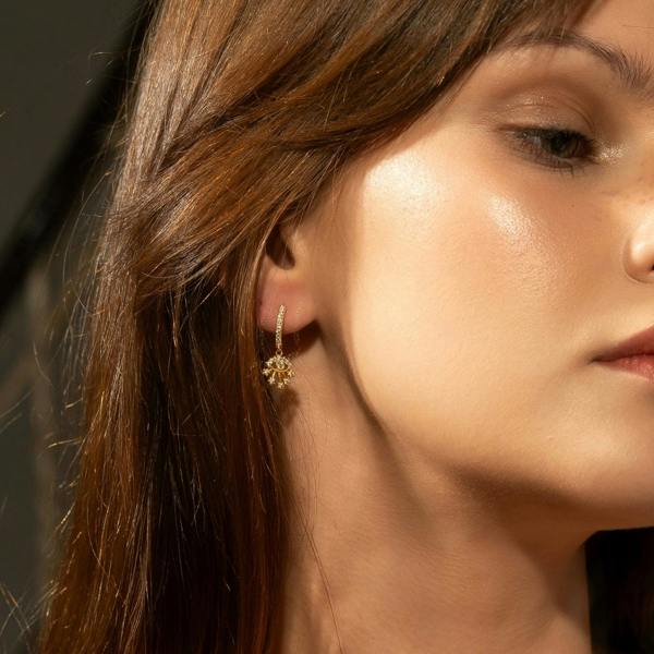Spero London Fine 14ct Solid Gold Evil Eye Drop Earrings