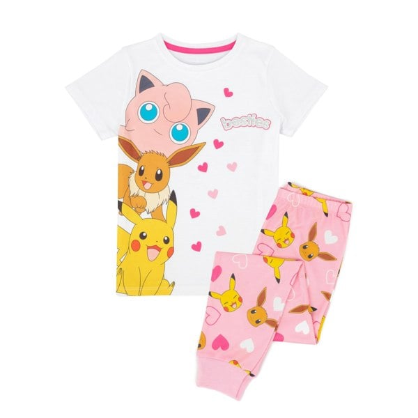 Pokemon Girls Besties Long Leg Pyjama Set - White/Pink