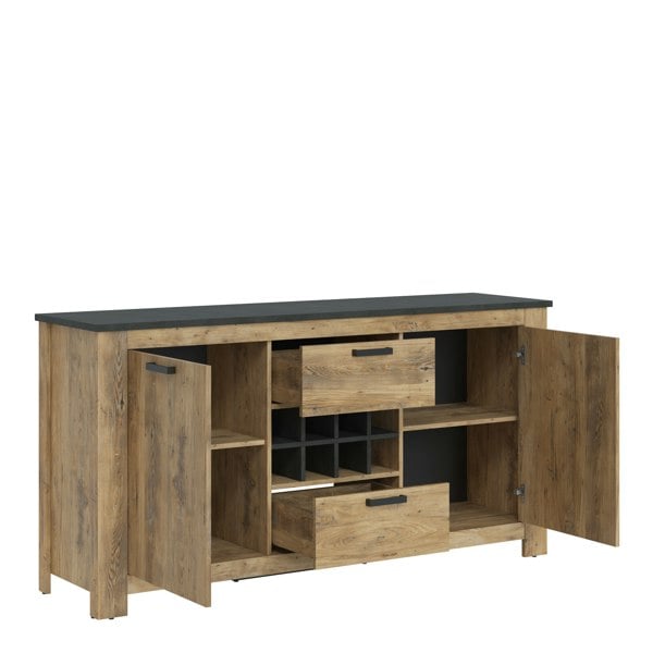 Furniture To Go Rapallo 2 door 2 drawer sideboard with wine rack in Chestnut and Matera Grey