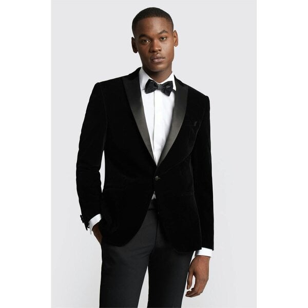 Antique Rogue Slim Fit Black Velvet Blazer