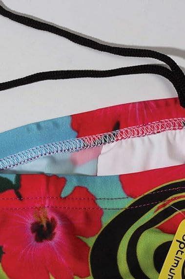 Optimum Tackle Trunks swim brief, close-up of black drawstring and lining on neon hibiscus floral print - Optimum