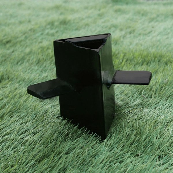 T-Mech 5T Log Splitter 370mm in black metal, featuring a triangular shape with two flat handles for easy operation on grass