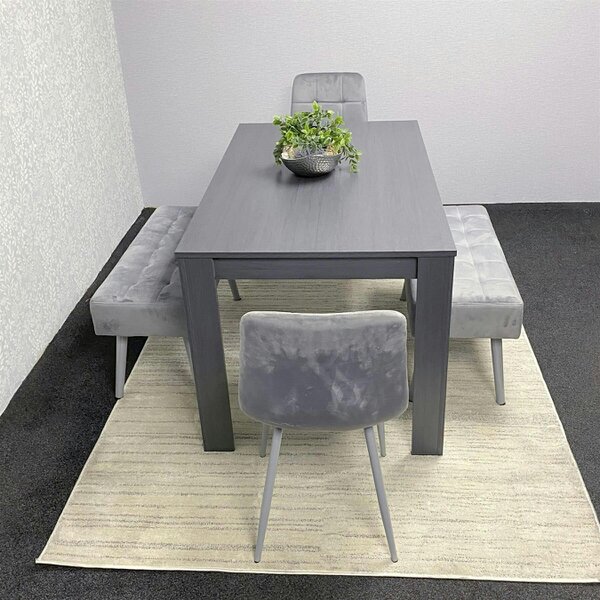Kosy Koala Modern Dark Grey Dining Table Set with 2 Grey Velvet Chairs And 2 Grey Benches