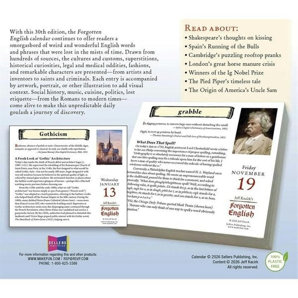 Forgotten English Desk Calendar 2027, Desk Calendars, Day To View, History & Literature, Gift