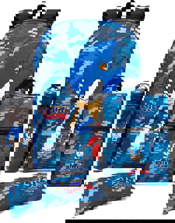 Sonic the Hedgehog Boys Green Sonic Placement Print & Camo Print 4 Piece Backpack Set