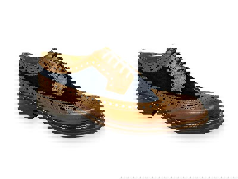 Chapman & Moore Longwing Brogue Leather/Suede Men's Tan/Navy Shoes