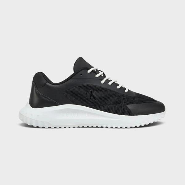 Supplied Fashion Calvin Klein Eva Runner low-top black mesh and leather sneakers with a white responsive sole