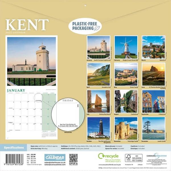 Kent Calendar 2027, Wall Calendars, Month To View, Travel, Gift