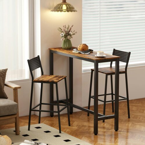 Wyld Haus Bazila Rustic Brown Wood Effect Rectangular Bar Table Industrial Breakfast Dining Design