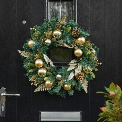 Samuel Alexander 40cm Hanging Baubly Gold Christmas Wreath with Pinecones