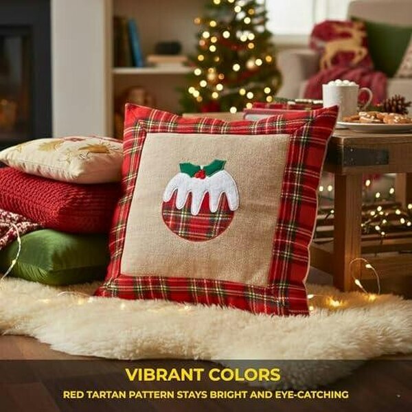 Shatchi 40x40cm 40x40cm Christmas Pudding Cushion Cover in Brown Hessian and Non-Woven Fabric