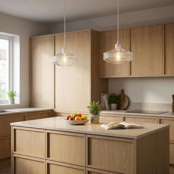 Clear Glass Pendant Lighting Shade with Strip of 3D Shaped Diamonds Image 6