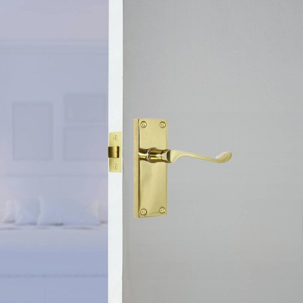 EDH Door Hardware Door Handles Brass Plated Victorian Scroll lever Latch Modern Handles 1 + Latch