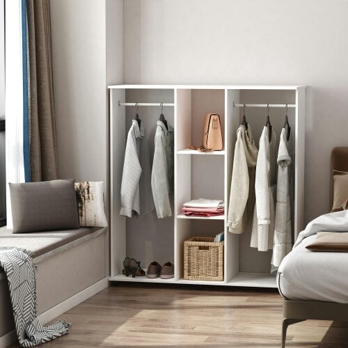 Wyld Haus Belario White Double Open Wardrobe With Shelves Hanging Rail And Lockable Wheels