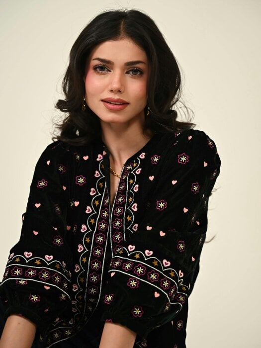 Rose & Nancy Florence Green Emboidered Velvet Jacket