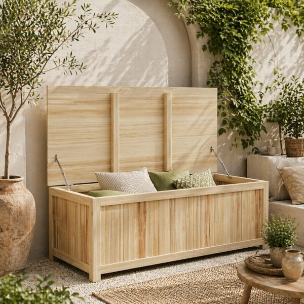 Wyld Haus Mavise Safi Natural Wood Panelled Outdoor Cushion Storage Box 172 Litre